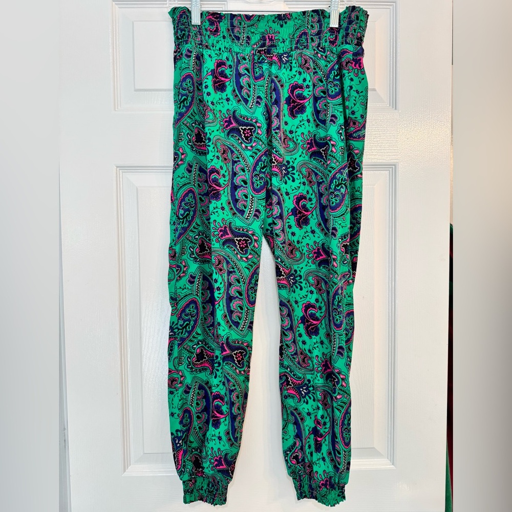Aerie Vibrant Emerald Paisley Print Lounge Harem Pants
